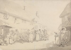 Scena di villaggio con ragazze che filano da Thomas Rowlandson